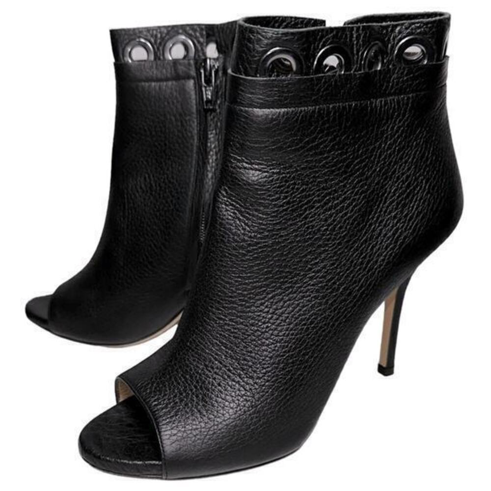 Gianni Marra Women’s 36.5 6 Black Pebbled Leather Silver Grommet Ankle Boots